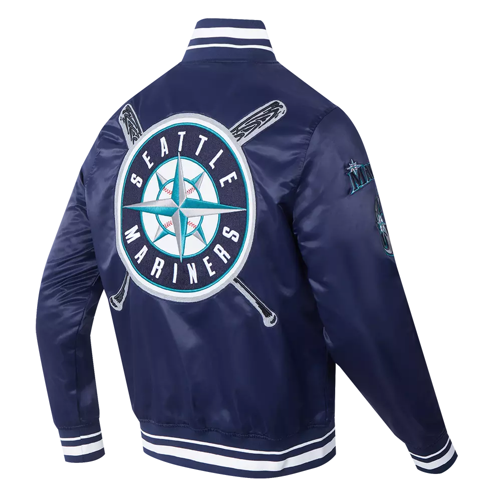 Pro Standard Men's MLB Seattle Mariners Mashup Rib Satin Jacket - Navy - NAVY
