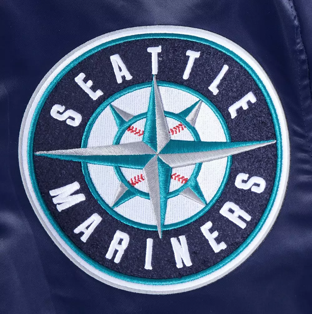 Pro Standard Men's MLB Seattle Mariners Mashup Rib Satin Jacket - Navy - NAVY