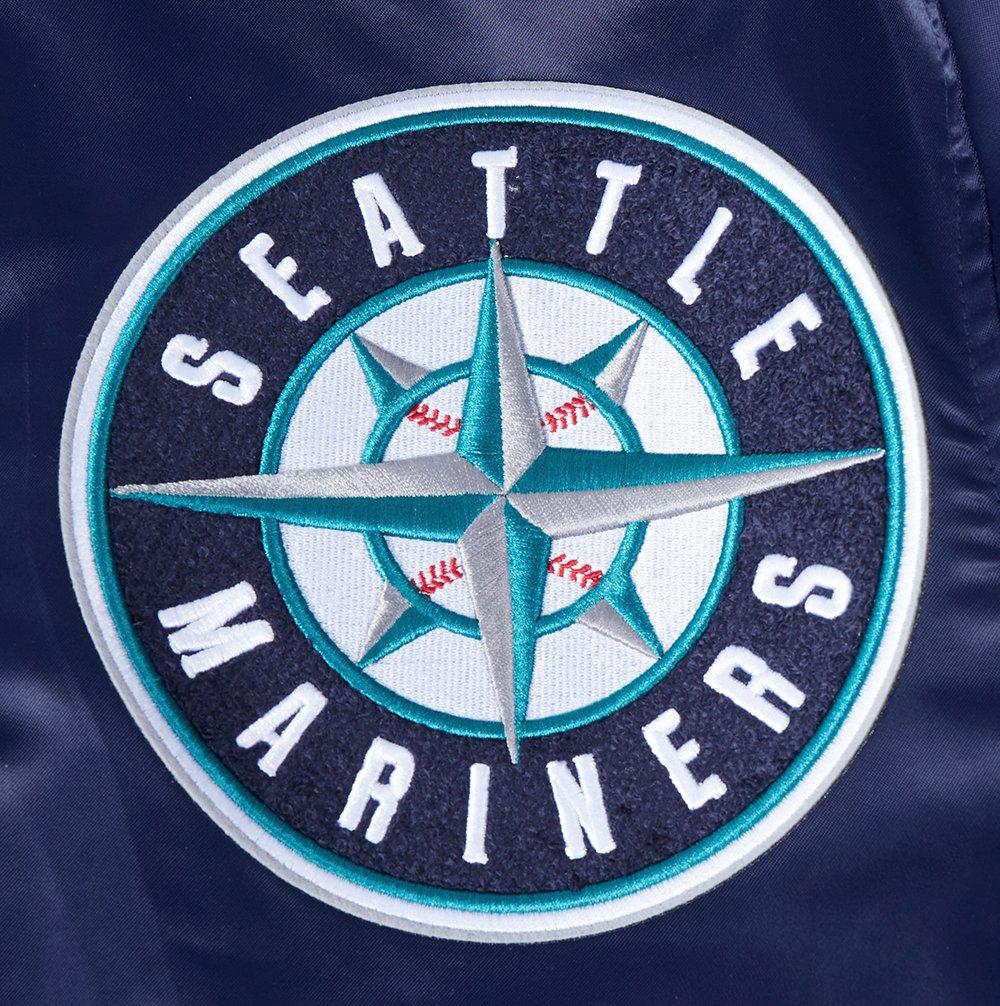 Pro Standard Men's MLB Seattle Mariners Mashup Rib Satin Jacket -Navy - NAVY Thumbnail View 6