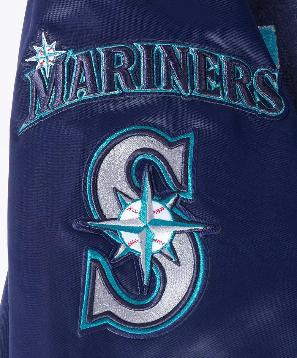 Pro Standard Men's MLB Seattle Mariners Mashup Rib Satin Jacket - Navy - NAVY