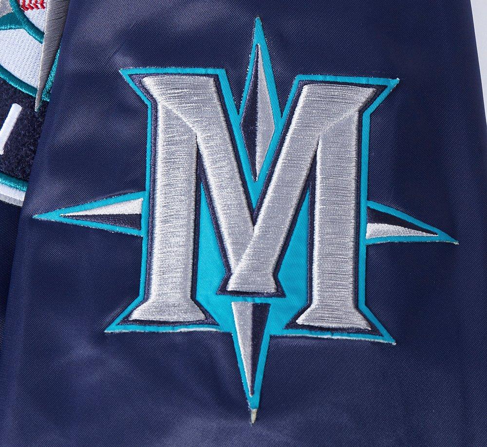 Pro Standard Men's MLB Seattle Mariners Mashup Rib Satin Jacket - Navy - NAVY Thumbnail View 8