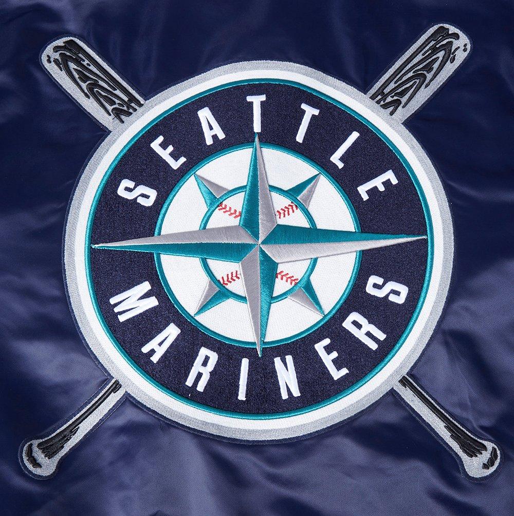 Pro Standard Men's MLB Seattle Mariners Mashup Rib Satin Jacket - Navy - NAVY Thumbnail View 9