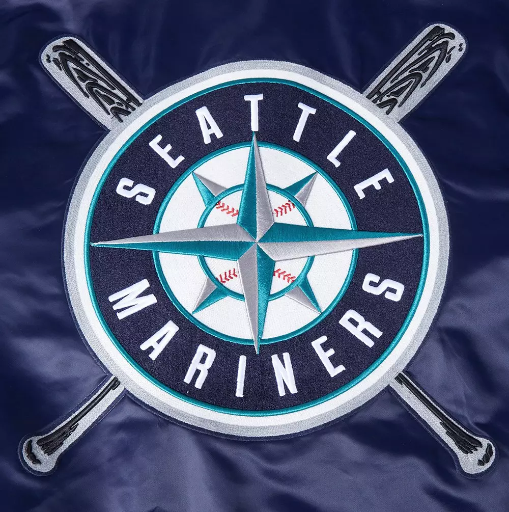 Pro Standard Men's MLB Seattle Mariners Mashup Rib Satin Jacket - Navy - NAVY