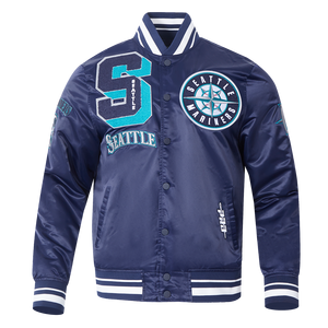 Pro Standard Men's MLB Seattle Mariners Mashup Rib Satin Jacket -Navy