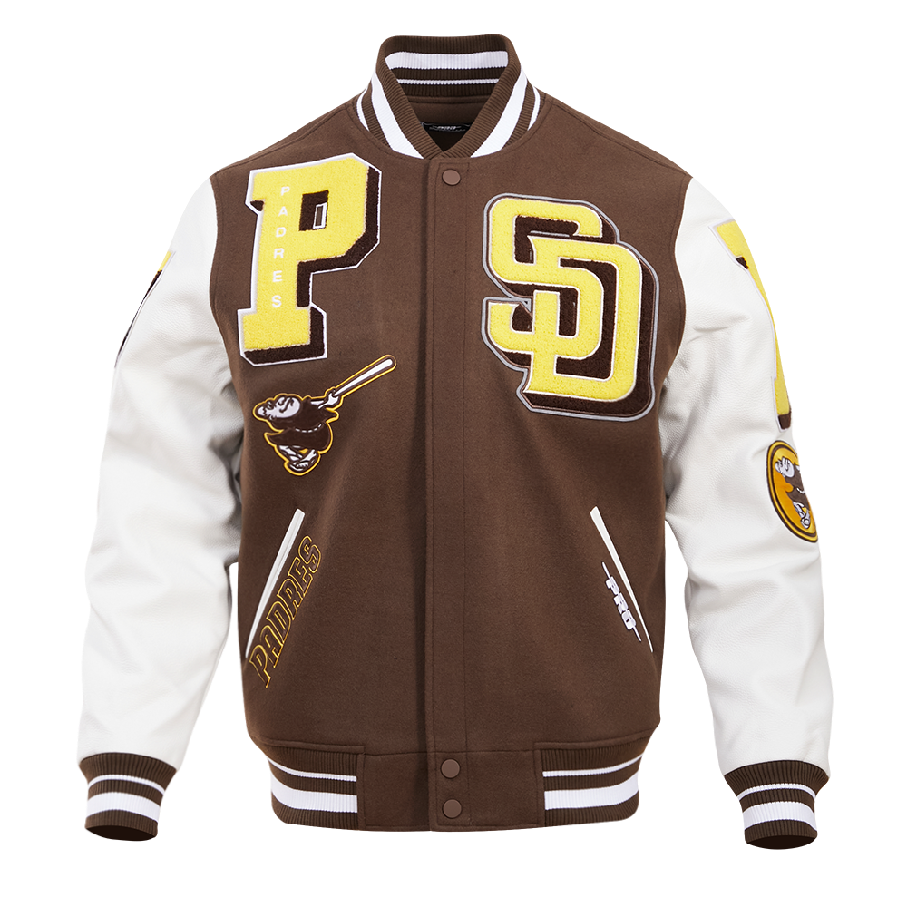 Pro Standard Men's MLB San Diego Padres Mashup Rib Wool Varsity Jacket - Brown/White - BROWN/WHITE Thumbnail View 1