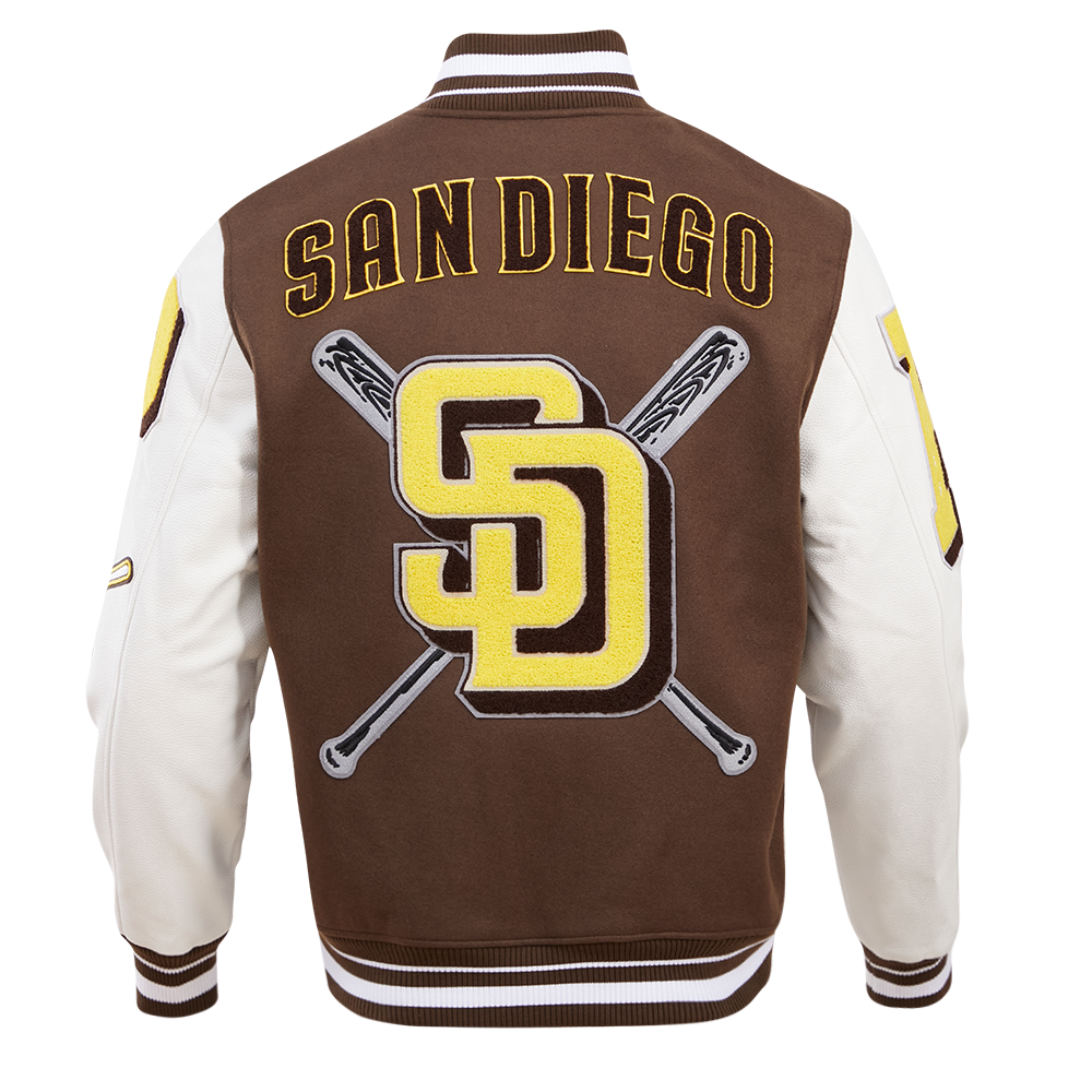 Pro Standard Men's MLB San Diego Padres Mashup Rib Wool Varsity Jacket - Brown/White - BROWN/WHITE Thumbnail View 2