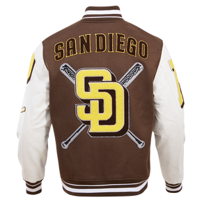 Pro Standard Men's MLB San Diego Padres Mashup Rib Wool Varsity Jacket -Brown/White