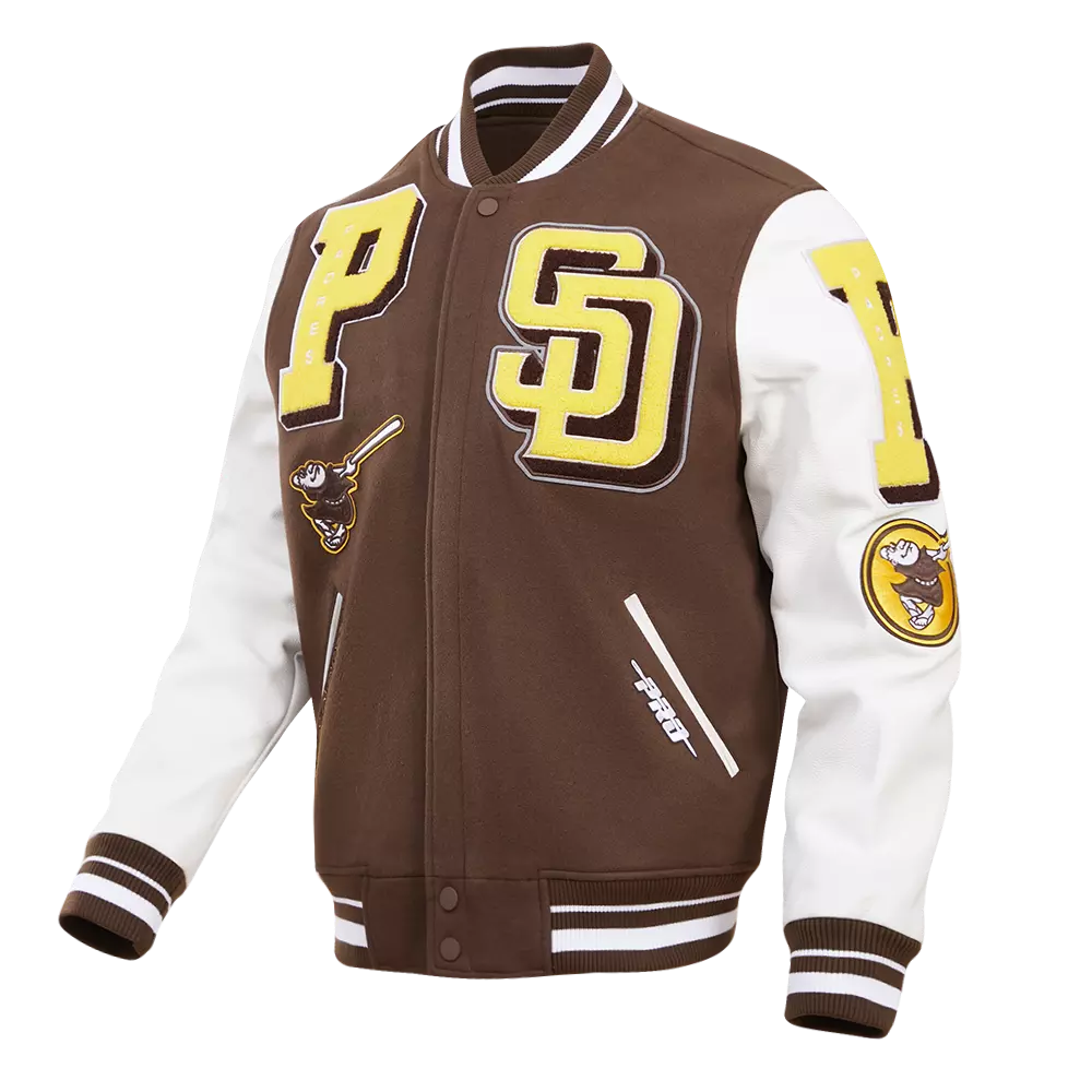 Pro Standard Men's MLB San Diego Padres Mashup Rib Wool Varsity Jacket - Brown/White - BROWN/WHITE