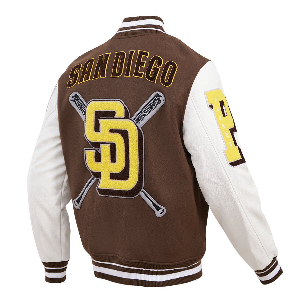 Pro Standard Men's MLB San Diego Padres Mashup Rib Wool Varsity Jacket - Brown/White - BROWN/WHITE Thumbnail View 4