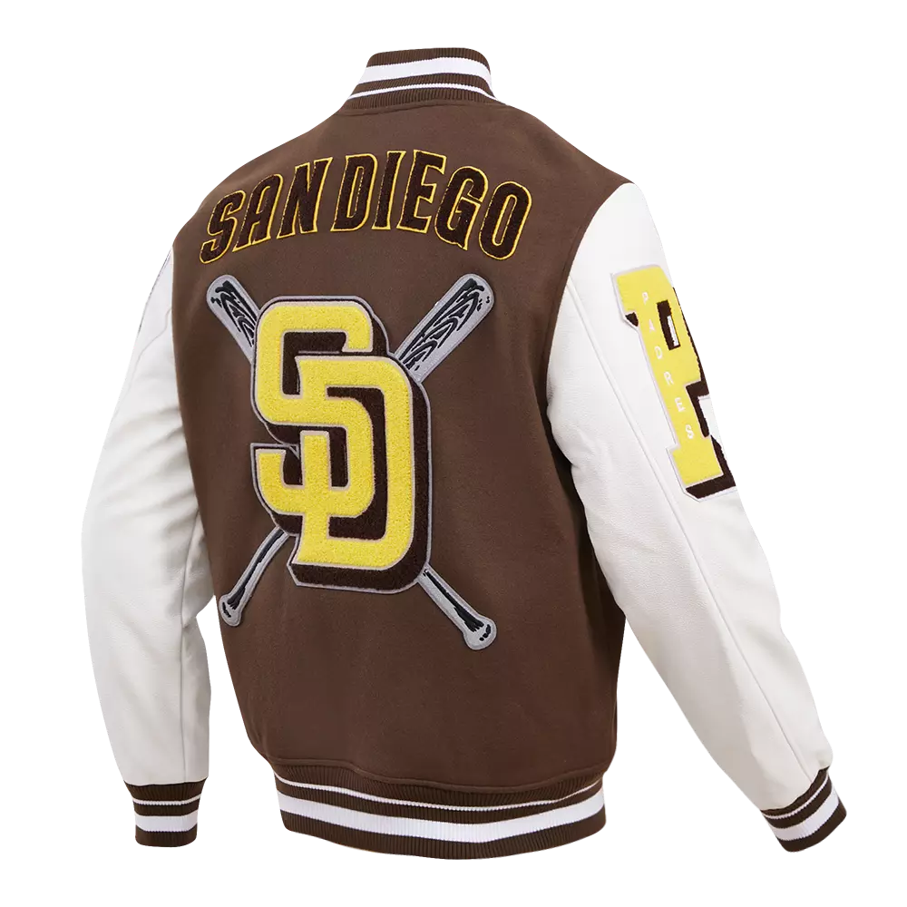 Pro Standard Men's MLB San Diego Padres Mashup Rib Wool Varsity Jacket - Brown/White - BROWN/WHITE
