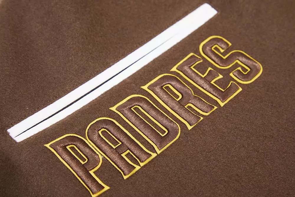 Pro Standard Men's MLB San Diego Padres Mashup Rib Wool Varsity Jacket - Brown/White - BROWN/WHITE
