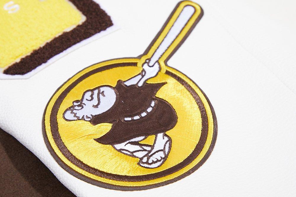 Pro Standard Men's MLB San Diego Padres Mashup Rib Wool Varsity Jacket - Brown/White - BROWN/WHITE Thumbnail View 9