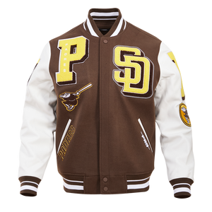 Pro Standard Men's MLB San Diego Padres Mashup Rib Wool Varsity Jacket -Brown/White