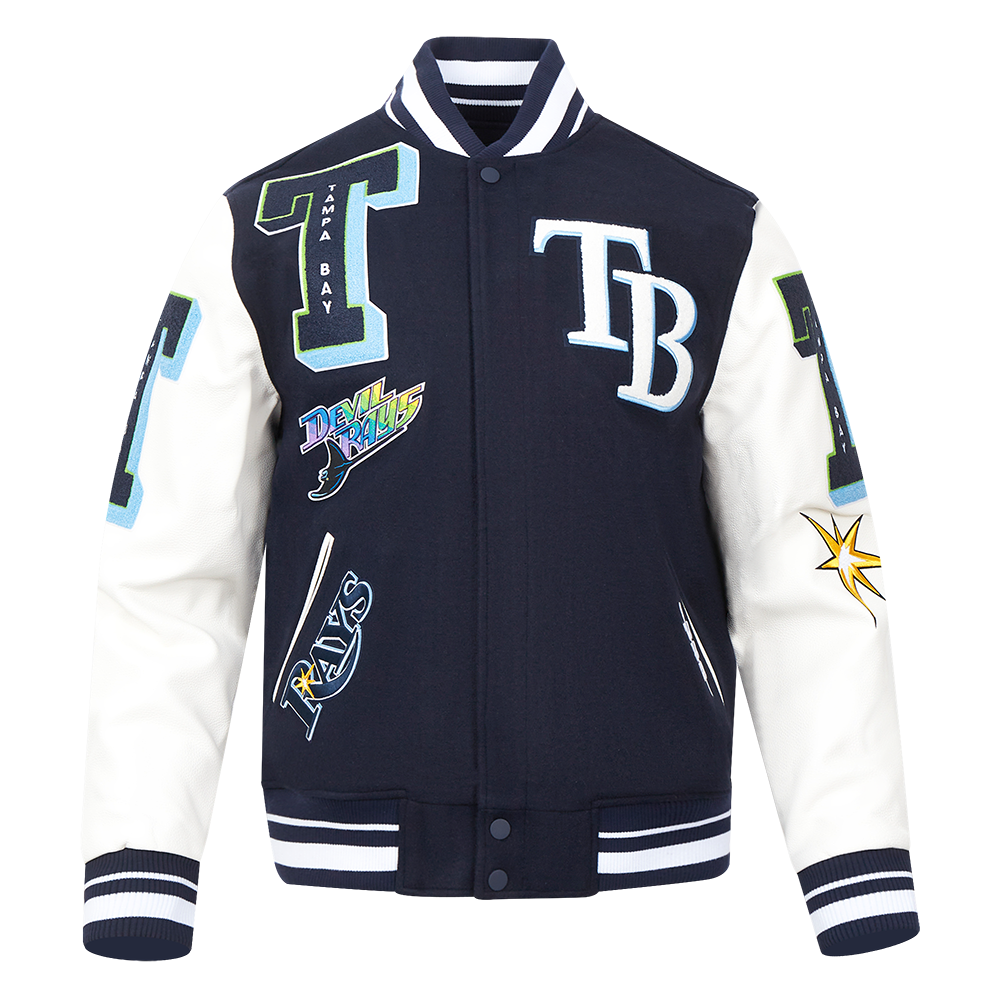 Pro Standard Men's MLB Tampa Bay Rays Mashup Rib Wool Varsity Jacket - Navy/White - NAVY/WHITE Thumbnail View 1