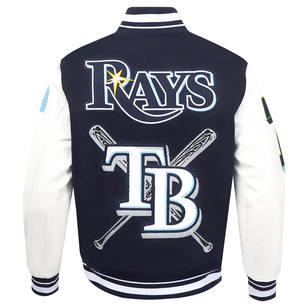 Pro Standard Men's MLB Tampa Bay Rays Mashup Rib Wool Varsity Jacket -Navy/White - NAVY/WHITE Thumbnail View 2