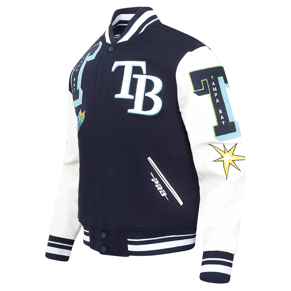Pro Standard Men's MLB Tampa Bay Rays Mashup Rib Wool Varsity Jacket -Navy/White - NAVY/WHITE