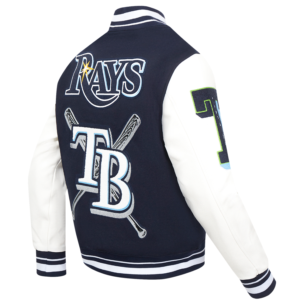 Pro Standard Men's MLB Tampa Bay Rays Mashup Rib Wool Varsity Jacket - Navy/White - NAVY/WHITE Thumbnail View 4