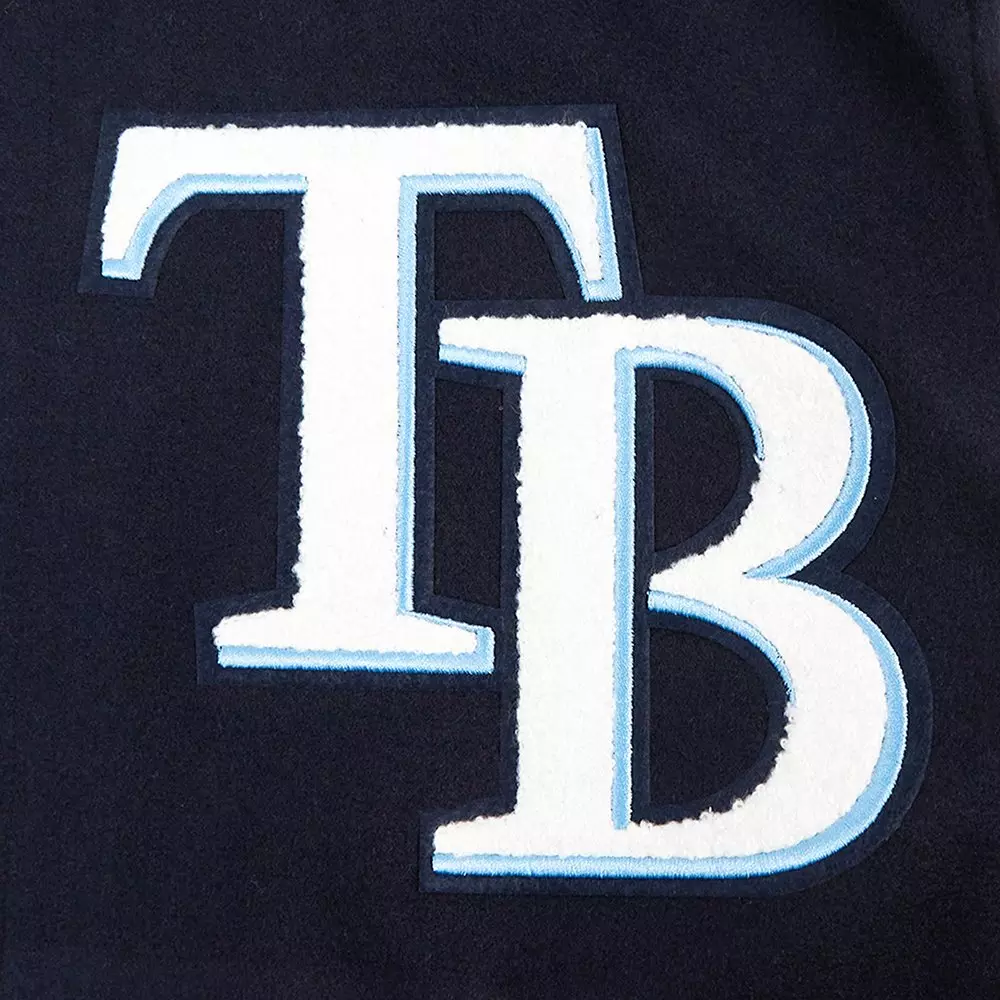 Pro Standard Men's MLB Tampa Bay Rays Mashup Rib Wool Varsity Jacket - Navy/White - NAVY/WHITE