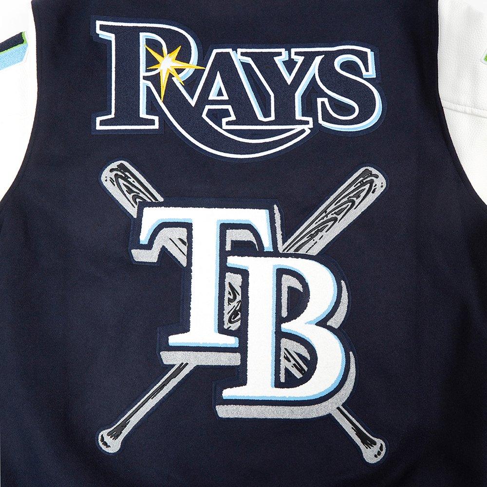 Pro Standard Men's MLB Tampa Bay Rays Mashup Rib Wool Varsity Jacket - Navy/White - NAVY/WHITE Thumbnail View 8