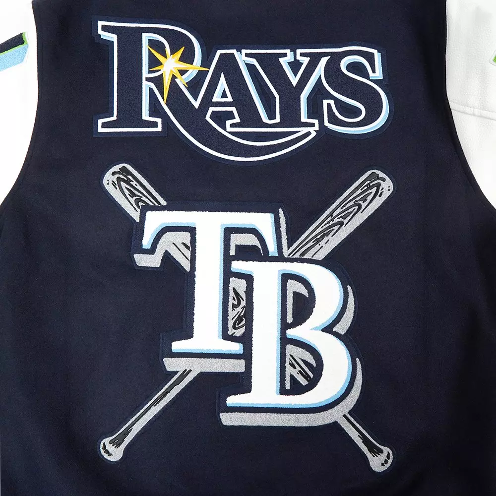 Pro Standard Men's MLB Tampa Bay Rays Mashup Rib Wool Varsity Jacket -Navy/White - NAVY/WHITE