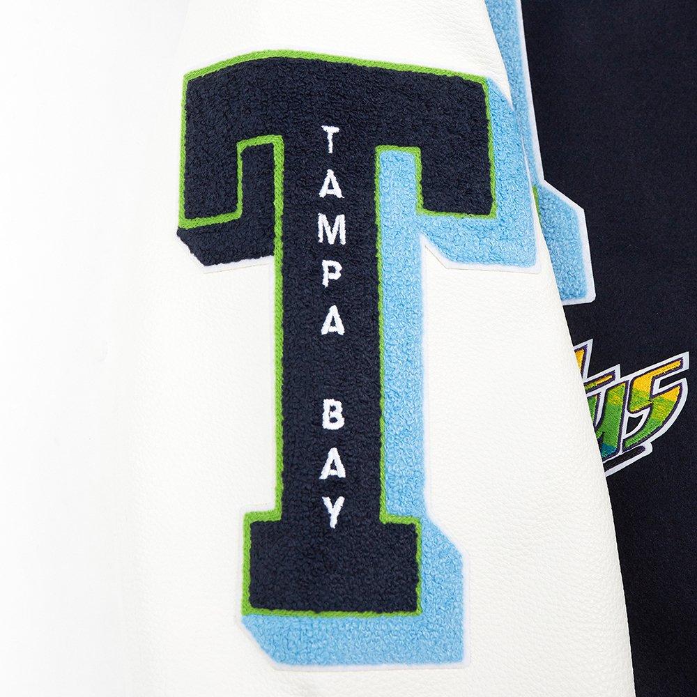 Pro Standard Men's MLB Tampa Bay Rays Mashup Rib Wool Varsity Jacket -Navy/White - NAVY/WHITE Thumbnail View 9