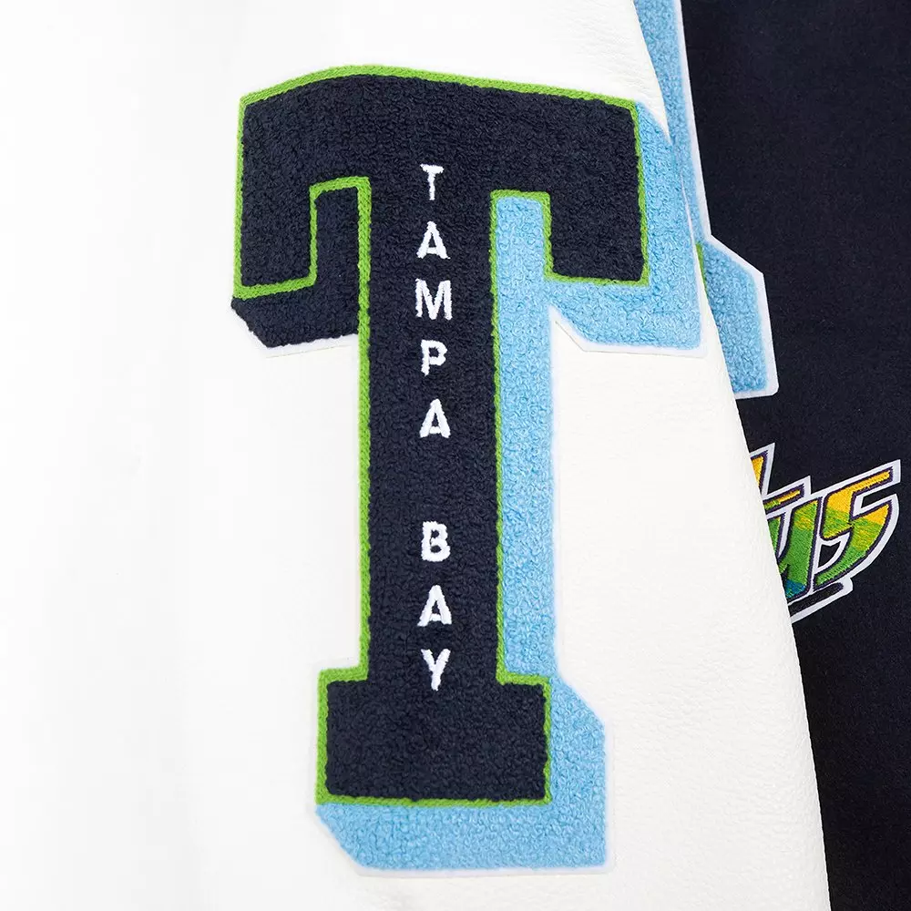 Pro Standard Men's MLB Tampa Bay Rays Mashup Rib Wool Varsity Jacket -Navy/White - NAVY/WHITE