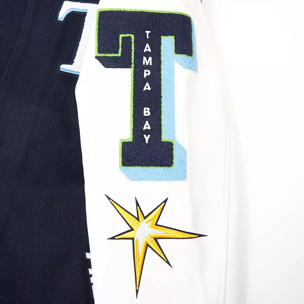 Pro Standard Men's MLB Tampa Bay Rays Mashup Rib Wool Varsity Jacket - Navy/White - NAVY/WHITE