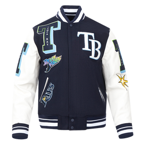 Pro Standard Men's MLB Tampa Bay Rays Mashup Rib Wool Varsity Jacket -Navy/White