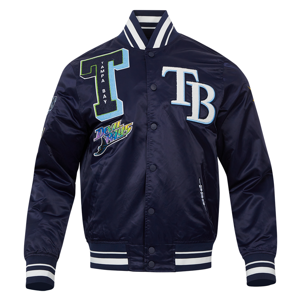 Pro Standard Men's MLB Tampa Bay Rays Mashup Rib Satin Jacket - Navy - NAVY Thumbnail View 1