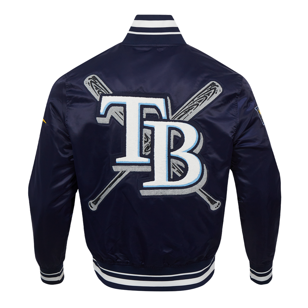 Pro Standard Men's MLB Tampa Bay Rays Mashup Rib Satin Jacket - Navy - NAVY Thumbnail View 2