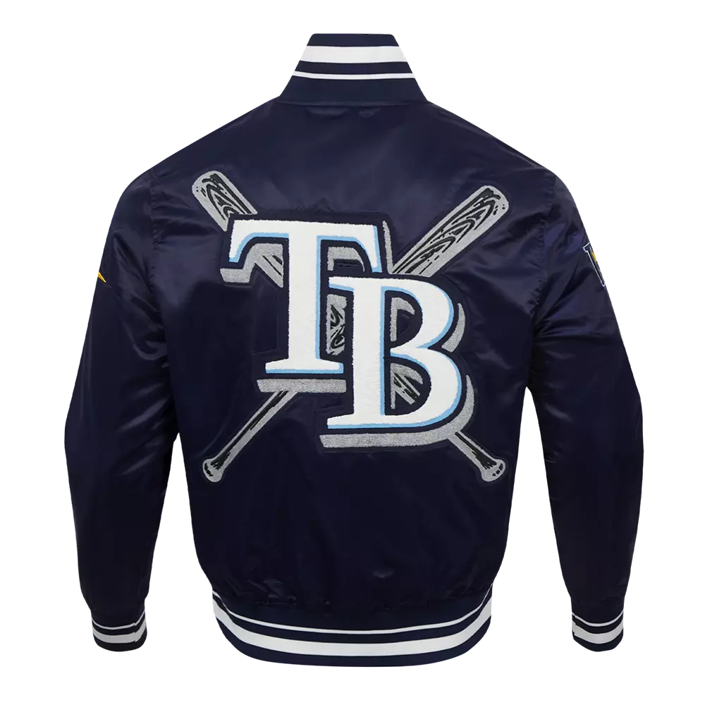 Pro Standard Men's MLB Tampa Bay Rays Mashup Rib Satin Jacket - Navy - NAVY
