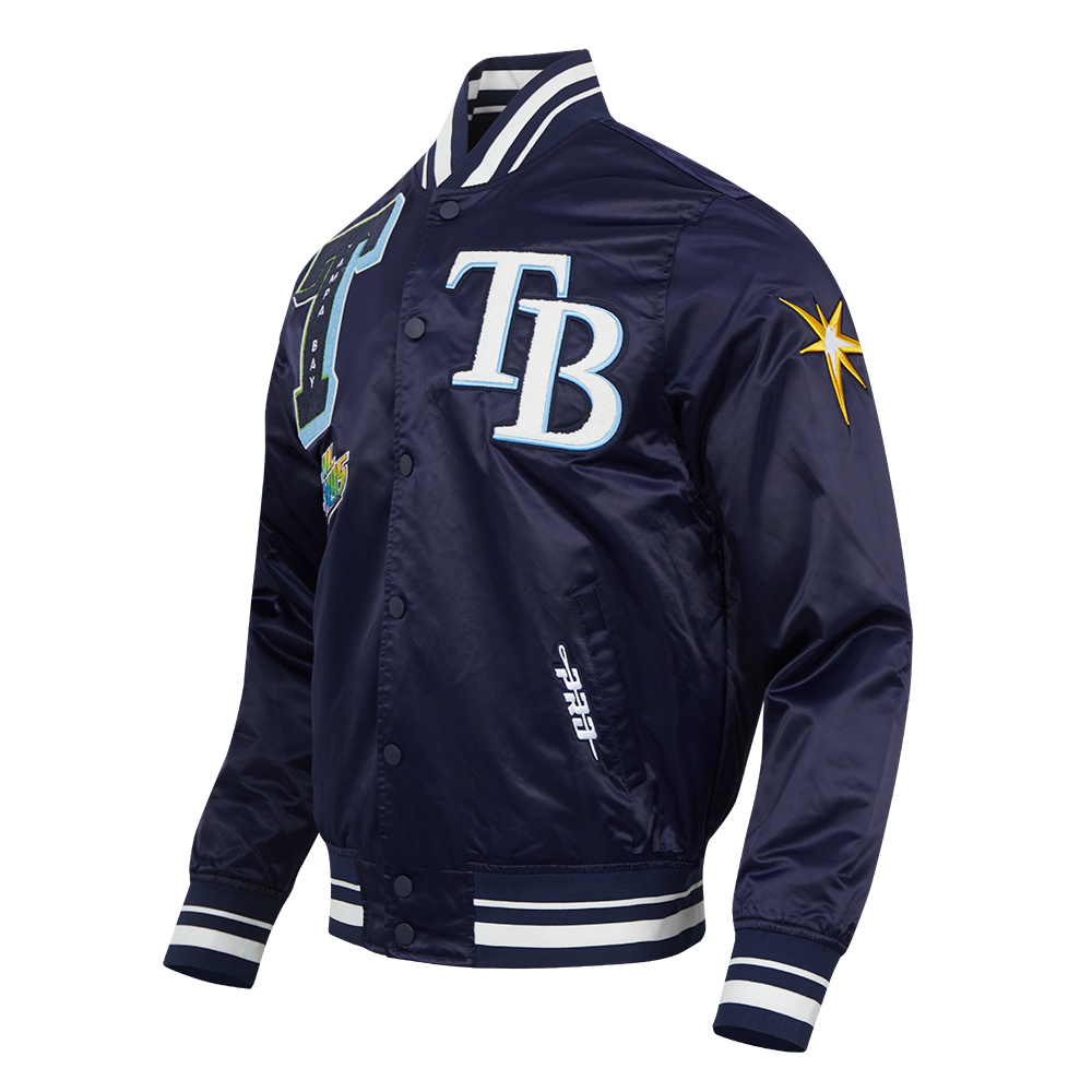 Pro Standard Men's MLB Tampa Bay Rays Mashup Rib Satin Jacket - Navy - NAVY Thumbnail View 3