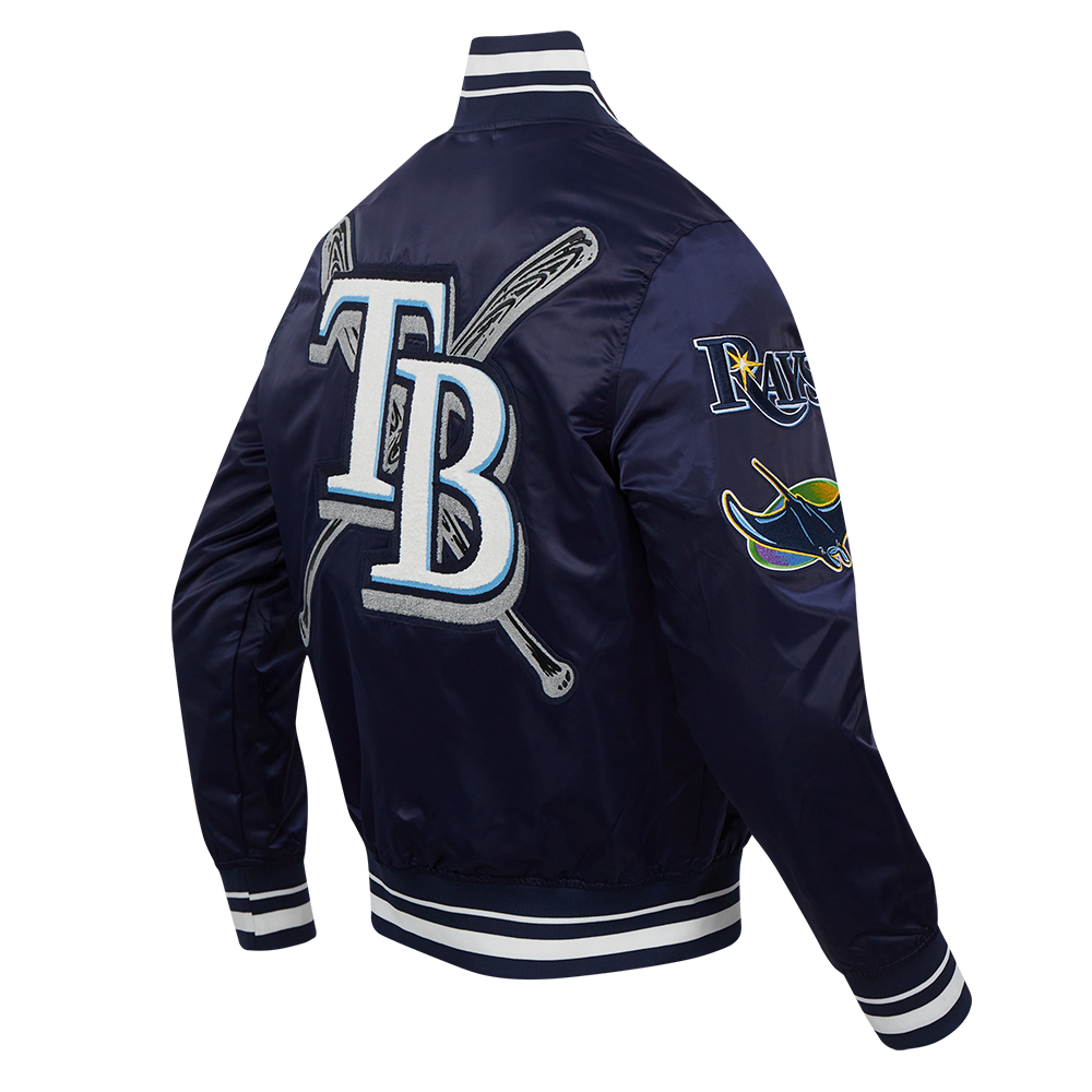 Pro Standard Men's MLB Tampa Bay Rays Mashup Rib Satin Jacket -Navy - NAVY Thumbnail View 4