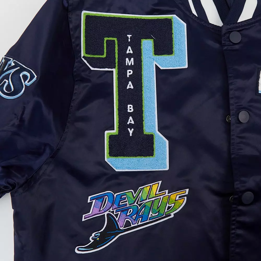 Pro Standard Men's MLB Tampa Bay Rays Mashup Rib Satin Jacket -Navy - NAVY