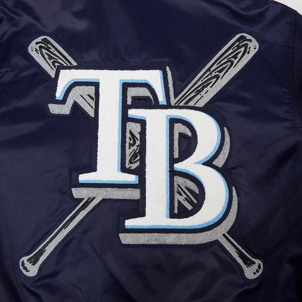 Pro Standard Men's MLB Tampa Bay Rays Mashup Rib Satin Jacket - Navy - NAVY Thumbnail View 9