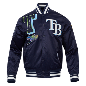 Pro Standard Men's MLB Tampa Bay Rays Mashup Rib Satin Jacket -Navy