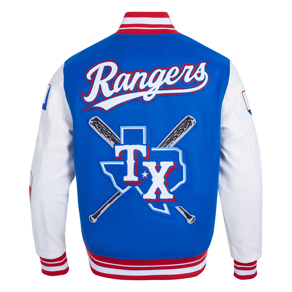 Pro Standard Men's MLB Texas Rangers Mashup Rib Wool Varsity Jacket - Blue/Red/White - BLUE/RED/WHITE Thumbnail View 2