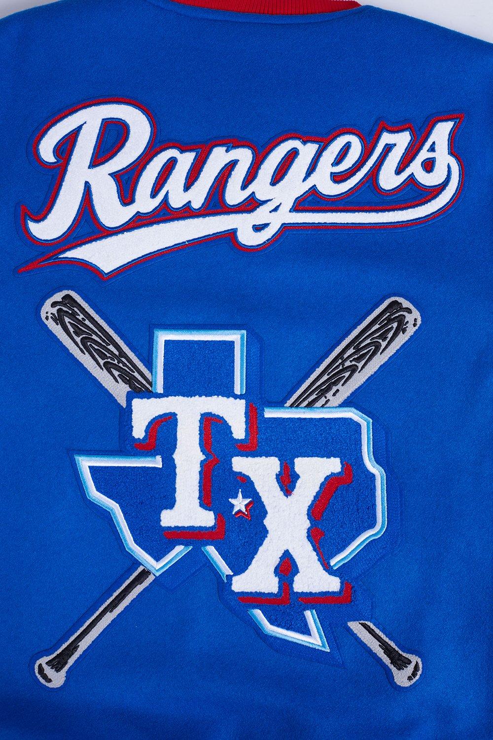 Pro Standard Men's MLB Texas Rangers Mashup Rib Wool Varsity Jacket - Blue/Red/White - BLUE/RED/WHITE Thumbnail View 6