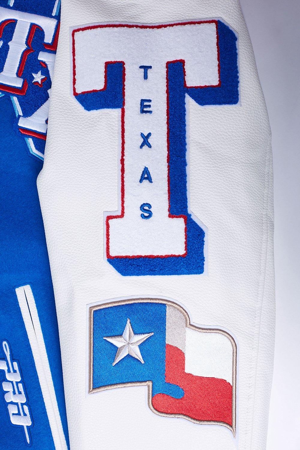 Pro Standard Men's MLB Texas Rangers Mashup Rib Wool Varsity Jacket -Blue/Red/White - BLUE/RED/WHITE Thumbnail View 9