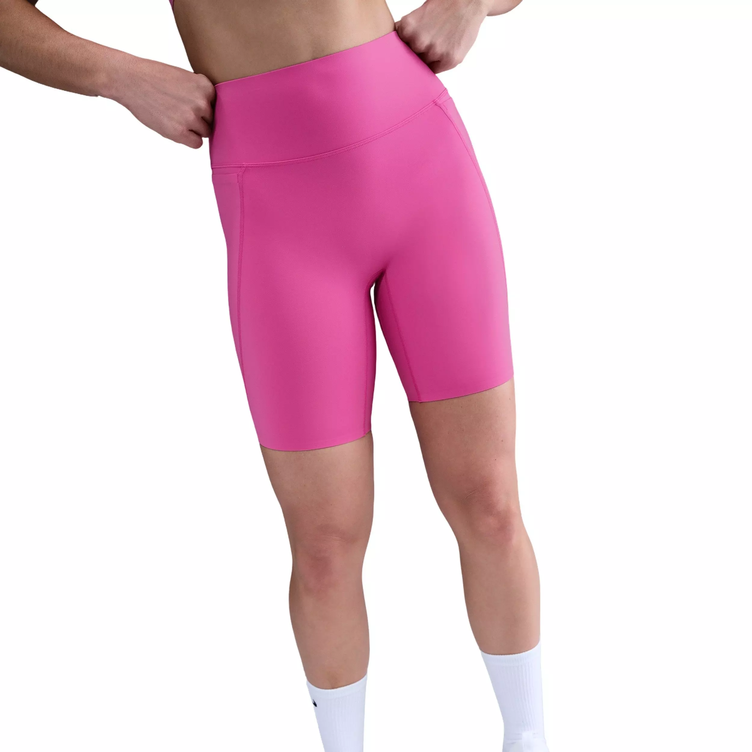 Nike Women's Universa Med-Support High-Waisted 8" Biker Shorts w/Pockets - Pink - PINK