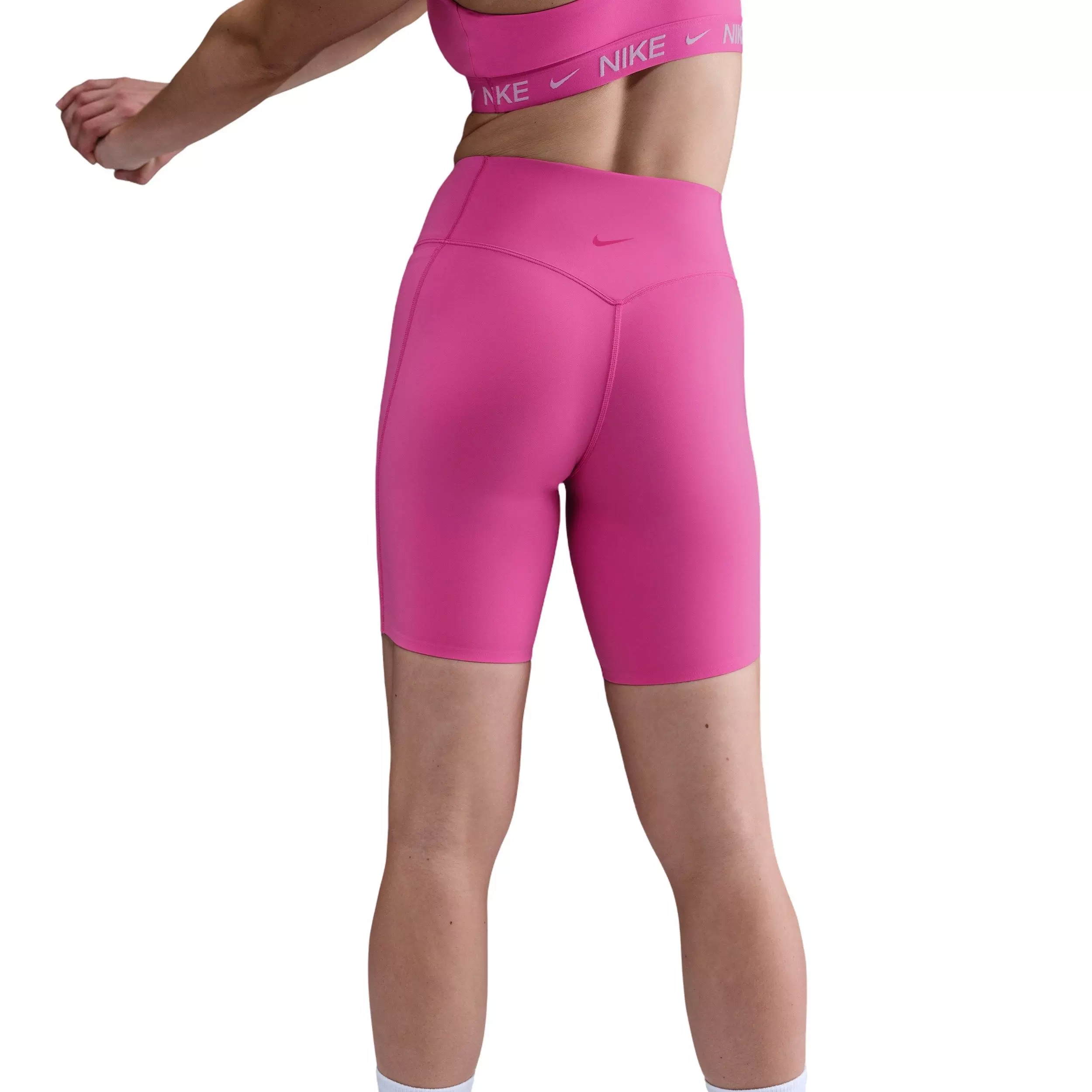 Nike Women's Universa Med-Support High-Waisted 8" Biker Shorts w/Pockets - Pink - PINK
