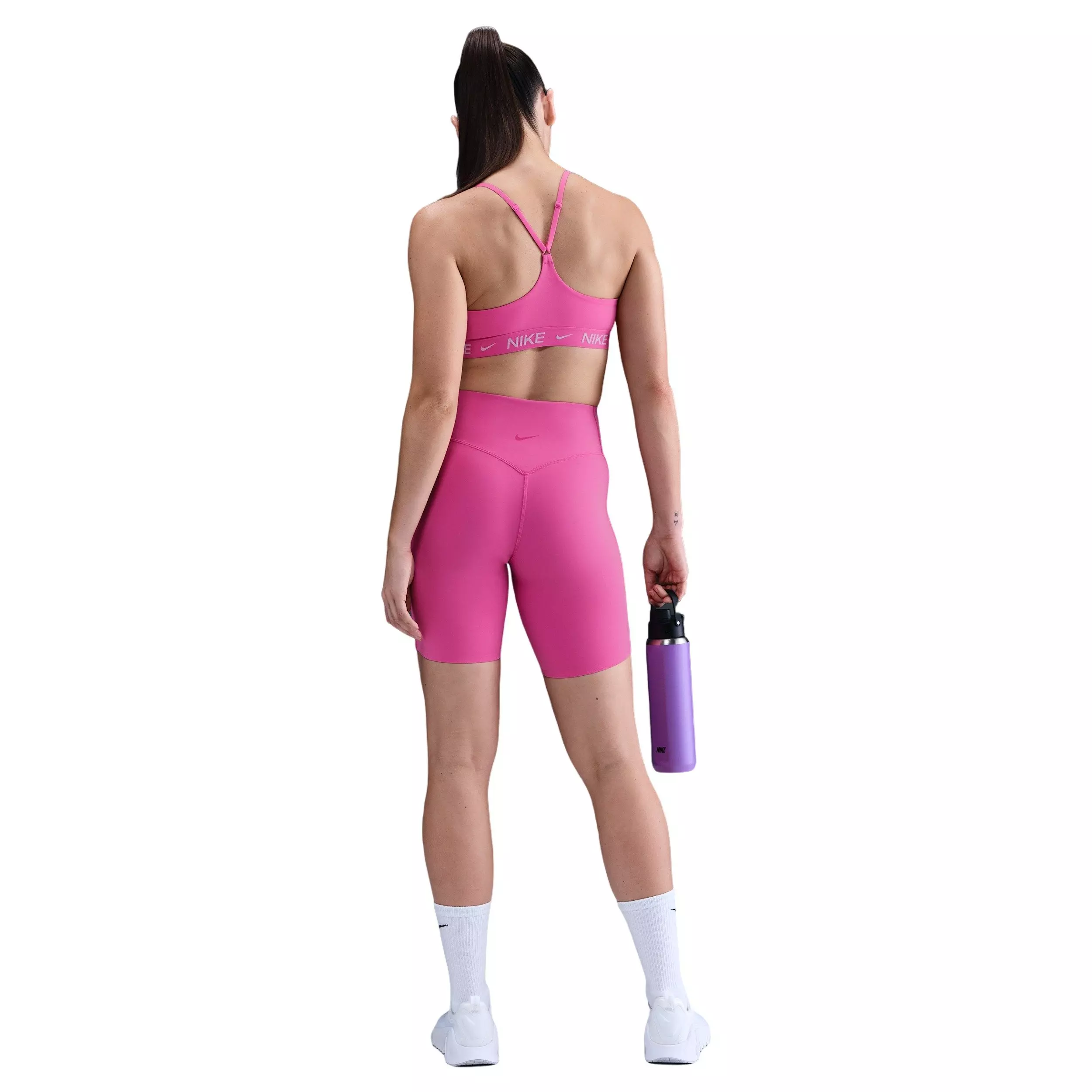 Nike Women's Universa Med-Support High-Waisted 8" Biker Shorts w/Pockets -Pink - PINK