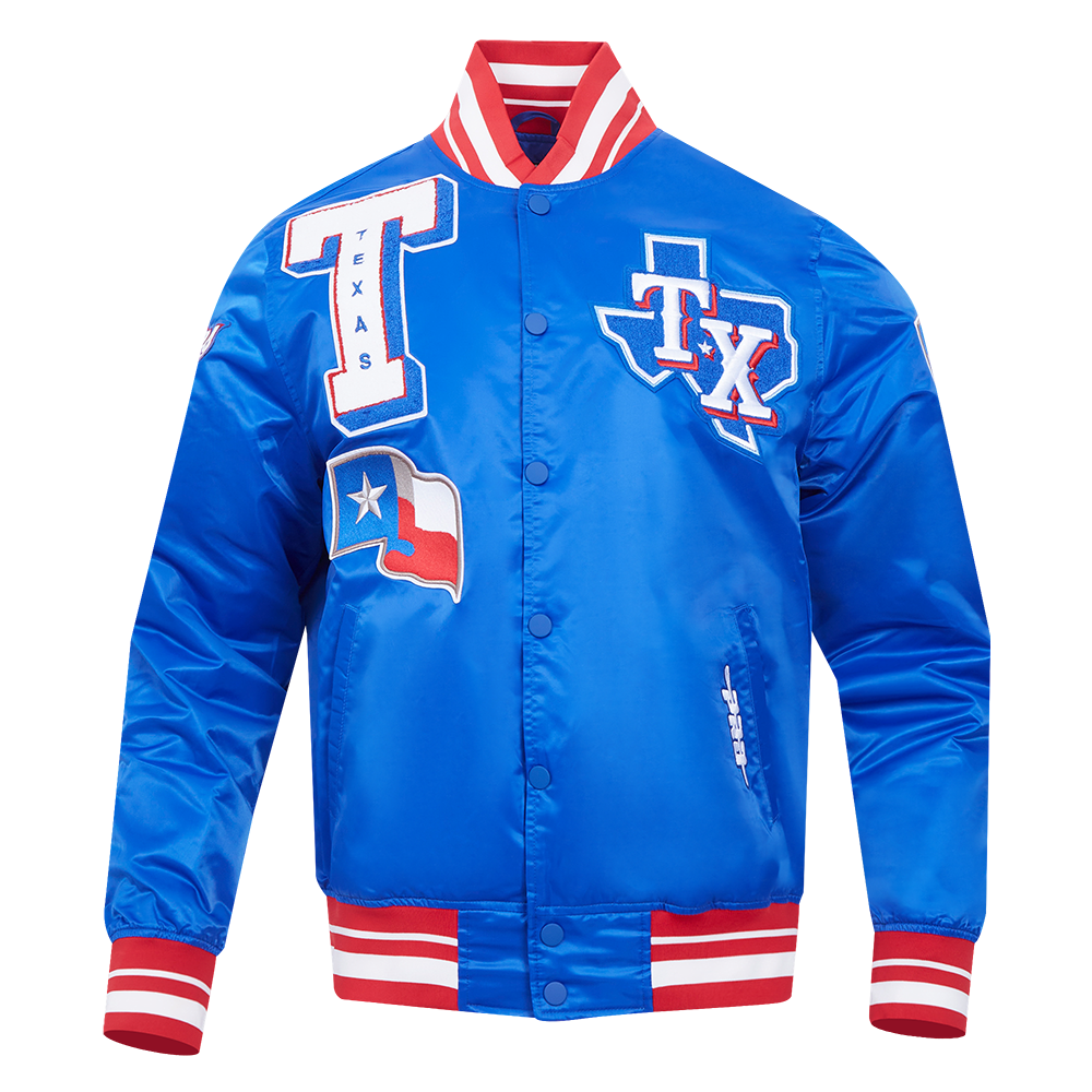 Pro Standard Men's MLB Texas Rangers Mashup Rib Satin Jacket -Blue/Red - BLUE/RED Thumbnail View 1