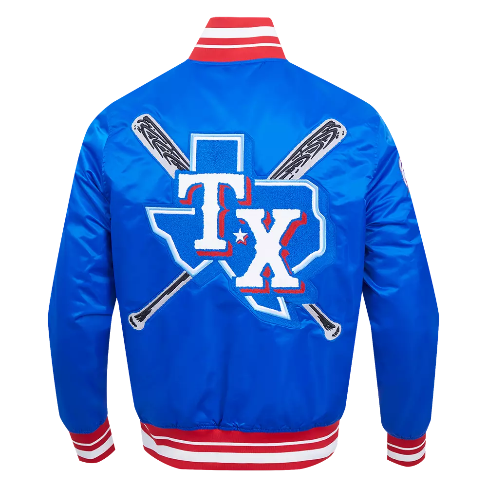 Pro Standard Men's MLB Texas Rangers Mashup Rib Satin Jacket - Blue/Red - BLUE/RED