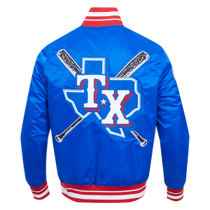 Pro Standard Men's MLB Texas Rangers Mashup Rib Satin Jacket -Blue/Red