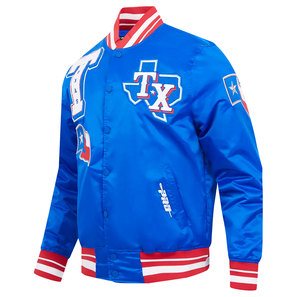 Pro Standard Men's MLB Texas Rangers Mashup Rib Satin Jacket -Blue/Red - BLUE/RED