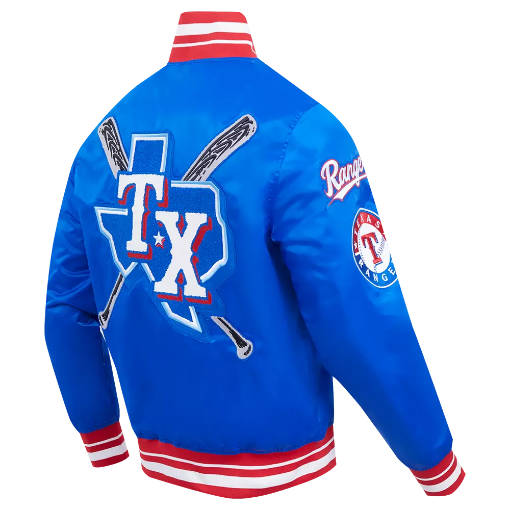 Pro Standard Men's MLB Texas Rangers Mashup Rib Satin Jacket - Blue/Red - BLUE/RED