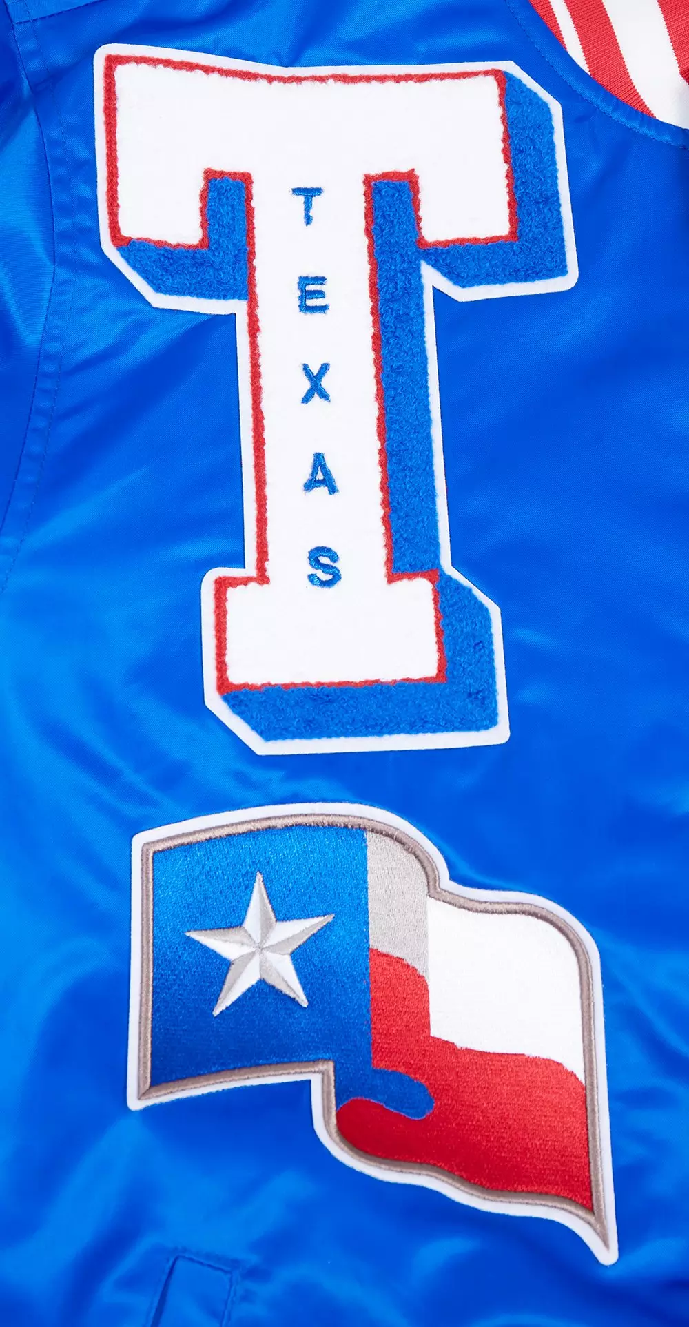 Pro Standard Men's MLB Texas Rangers Mashup Rib Satin Jacket -Blue/Red - BLUE/RED