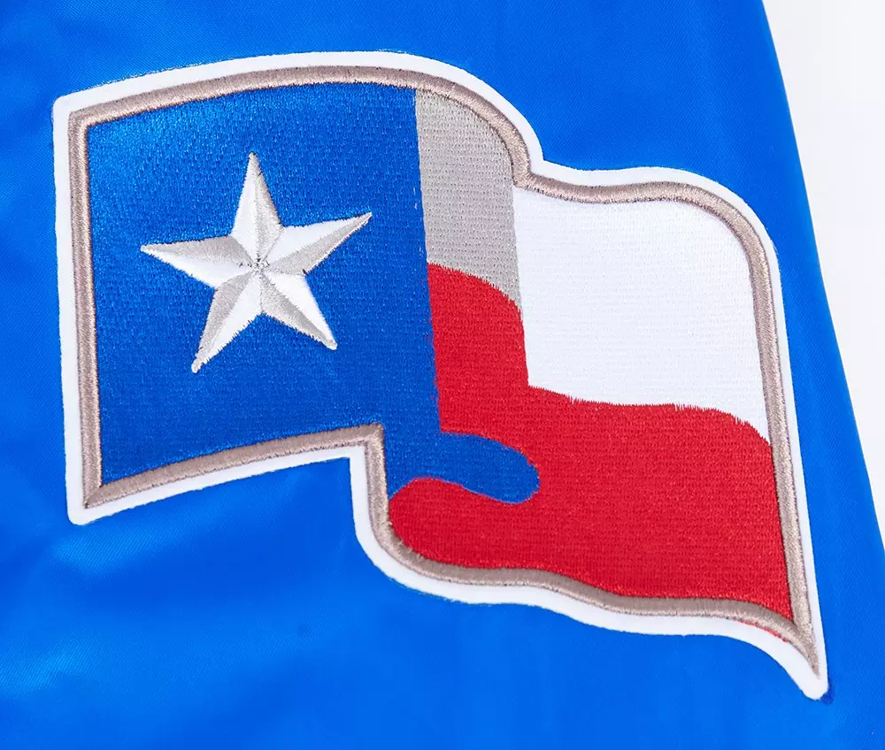 Pro Standard Men's MLB Texas Rangers Mashup Rib Satin Jacket -Blue/Red - BLUE/RED