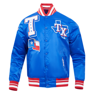 Pro Standard Men's MLB Texas Rangers Mashup Rib Satin Jacket -Blue/Red